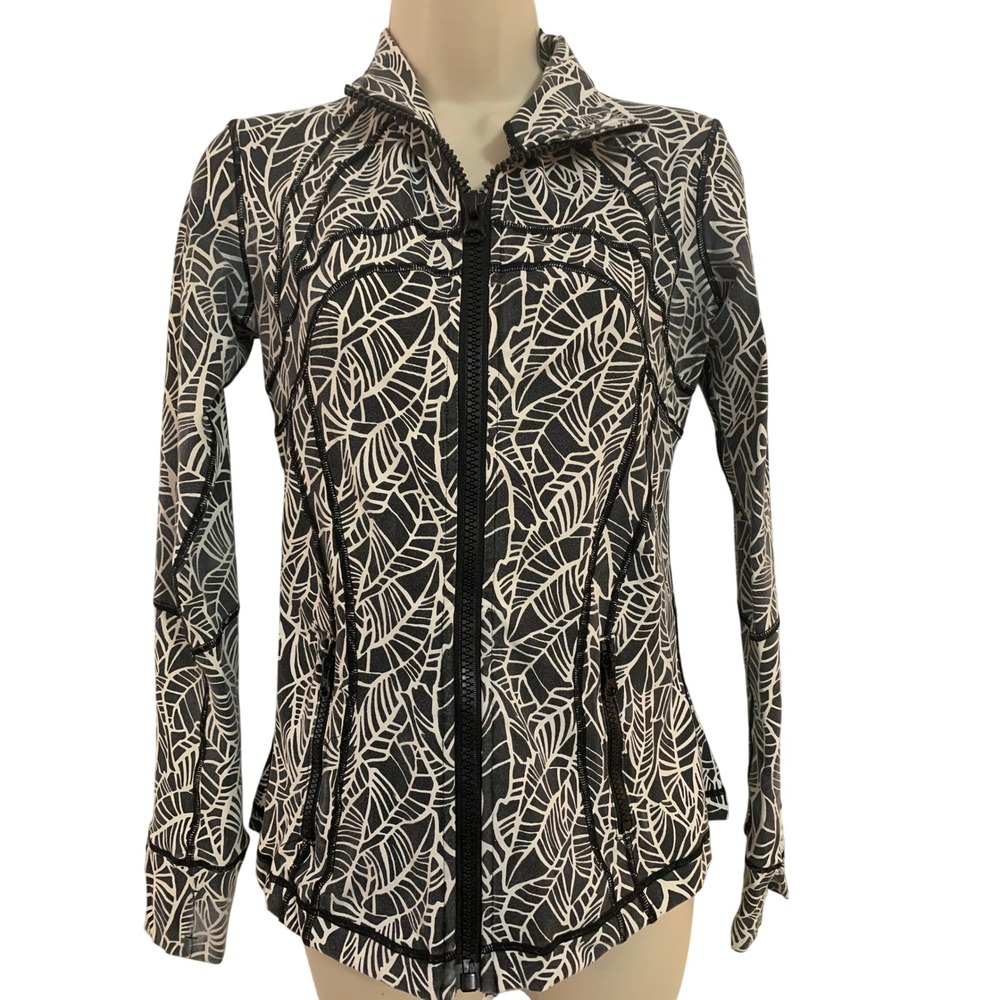 Lululemon Define Jacket Size 4 Black White Leaf Print Full Zip Activewear